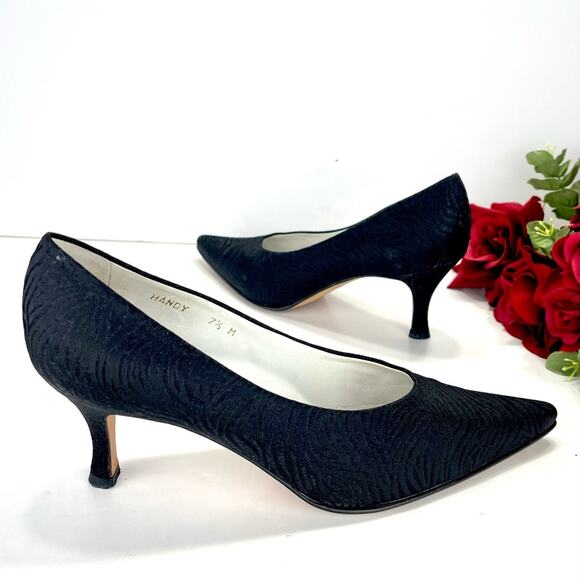 Nina Handy Kitten/Mid Heel Pump Size 7.5 Black Fabric Pointed-Toe Leather Lining - Picture 1 of 14